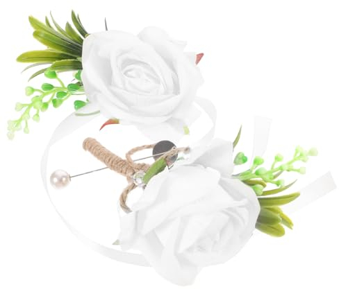 PACKOVE 1satz Künstlicher Für Hochzeiten Boutonniere Und Handgelenk Corsage Hochzeitsaccessoire Weiß Für Braut Brautjungfern Und Hochzeitsfeiern