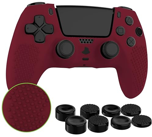 MyGadget Housse Silicone Compatible avec Manette PS5 - INCL. 8 Capuchons pour Joysticks (Petits | Grands) - Coque pour PlayStation 5 Dualsense Wireless en Bordeaux