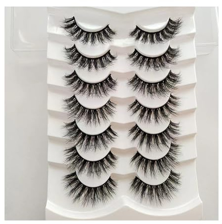 Künstliche Wimpern Katzenauge 7 Paar, Russische Falsche Wimpern, Natürlicher Look Cat Eye Handgemacht Wispy Wimpern (#1)
