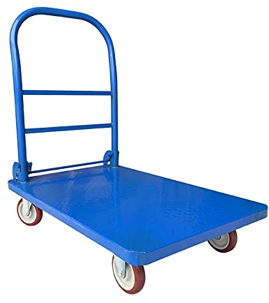 Flachbett-Handwagen Stahlplattenwagen, 4-Rad-Pritschenwagen mit klappbarem Griff, hohe Tragfähigkeit for Lager, Bauernhaus, zusammenklappbarer Palettenwagen Schwerlast-Flachbettwagen ( Size : 660lb*(8