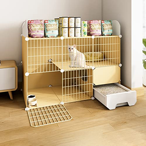 FZZIBQYR Großer Katzenkäfig für den Innenbereich, Katzenkäfig mit Katzentoilette, Meerschweinchenkäfig mit Deckel, Abnehmbarer Kleintierkäfig aus Metall, ideal für 1–3 Katzen