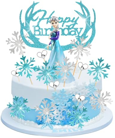 Powmag Elsa Tårtdekoration, Isdrottningstårta, 27 Stycken Frost Prinsessa Födelsedagsfest Tårta Dekoration, Glitter Snöflinga Cupcake