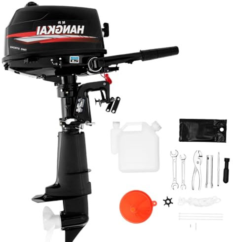 DAOHHFO 6 PS 2-Takt Außenbordmotor Benzinmotor, 102CC CDI-Zündsystem Wassergekühlt 360°-Lenkung Außenbordmotor - 300-750 kg Schubkraft - Fischerboote Bootsmotor Angeln (EU Stock)