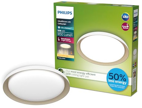 Philips Pebblo UltraEffiziente LED Deckenleuchte, SceneSwitch, Weiß, 10W, 1850Lm, 2700K, IP20, warmweißes Licht, 3 Lichteinstellungen