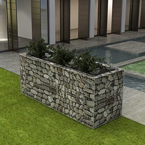 Rantry Gavión cama elevada de jardín de acero 270 x 90 x 100 cm, jardinera de exterior, gavión, jardinera, gavión de piedra, cesta de jardín, gavión