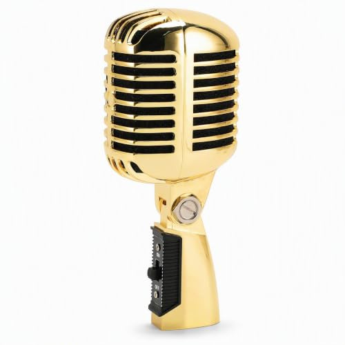 SENECESLI Microfono Vintage, Microfono per Voce Dinamico retrò con Rack Rotante Autotensionante, Microfono Dinamico Classico in Lega di Zinco per Studio Teatrale KTV (GOLD)