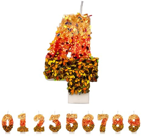 Pailletten Geburtstagskerzen 4 Zahlen, 3D Mehrfarbig 4st Geburtstagskerzen für Kuchen, handgemachte Glitter glänzend Geburtstag Kuchentopper - Perfekt für Thematische Geburtstagsfeiern