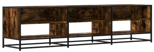 vidaXL TV Cabinet, TV Stand with Storage Space Metal Frame, TV Cabinet for Living Room, TV Shelf, Lowboard for TV, Smoked Oak Wood Material
