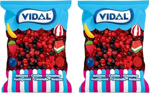 Vidal Golosinas, Moritas Brillo, Caramelo de Goma con Forma y Sabor Mora, Color Rojo y Negro, Bolsa de 1 Kg (Paquete de 2)