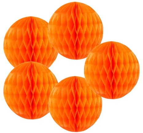 Bolas de papel de panal naranja (paquete de 5) pompones de flores de seda para baby shower, cumpleaños, boda, fiesta (5 unidades, 10 cm)