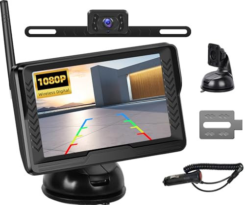 OiLiehu Digitali Wireless Telecamere Posteriori Set,Telecamera Posteriore 1080P AHD,Telecamera per Auto DC 12V Visione Notturna Infrarossi,Telecamera Posteriore Wireless con 5 Monitor