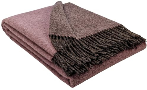 STTS International Wolldecke 100% Schurwolle Wohndecke in versch. Farben 140 x 200 cm Tagesdecke Schurwolldecke Woll-Plaid Tirol (Braun-Rosa (Double face), 140 x 200 cm)
