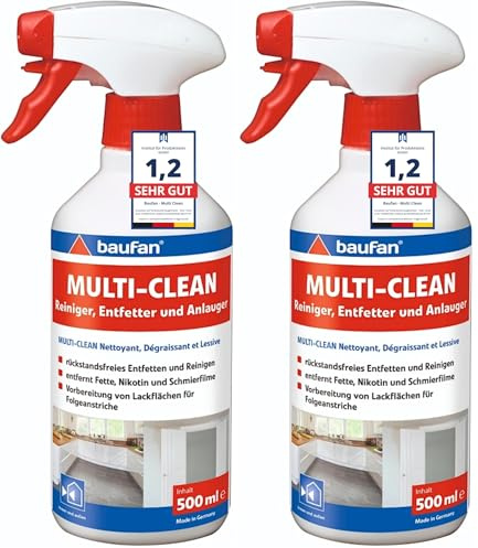 Baufan MULTI-CLEAN Reiniger, Entfetter und Anlauger 500ml - Fettlöser & Küchenreiniger, Multifunktions- und Malerreiniger, Entfernt Fett, Nikotin & Öl rückstandsfrei (Packung mit 2)