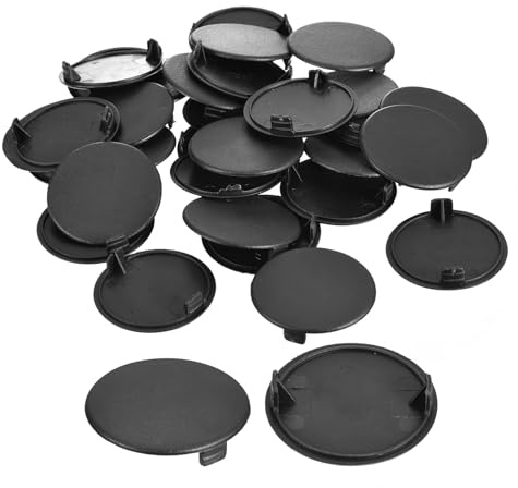 sourcing map 20Pcs Hinge Hole Covers, 38mm(1 1/2) Dia Plastic Concealed Hole Cover Round Flush Type Caps for Furniture Cabinet Cupboard, Black