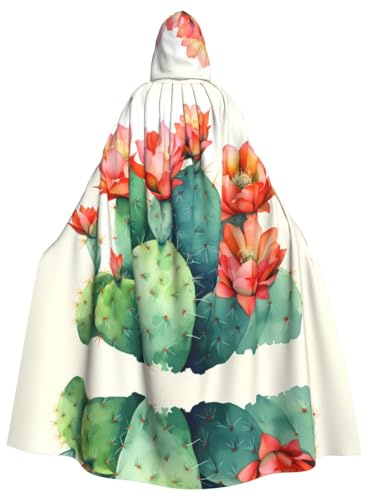 WHJDPP watercolour cactus Prints Hooded Cloak for Halloween, Role-playing, and Costume Parties - Comfortable and Durable