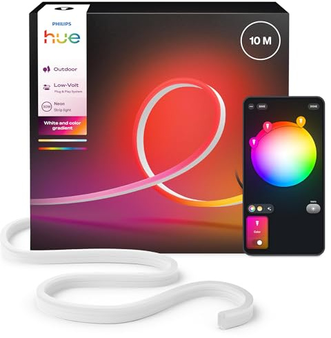 Hue Neon Outdoor 10-Meter Mehrfarbiger LED Streifen, 1100lm Lichtband, farbiges Ambientelicht, Flexible Außenbeleuchtung, Chromasync™-Farbmischung, wetterfest, Niederspannung, App- und Sprachsteuerung