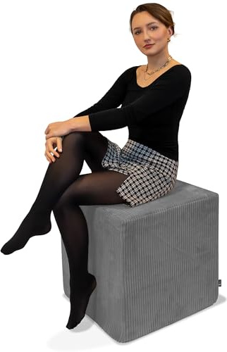 DreamRoots Cord Hocker Pouf, Würfel 50x50x50 cm, Dunkelgrau | Fußhocker, Sitzhocker, vielseitig als Sitzgelegenheit, Beistelltisch & Bodenkissen, Sitzpouf