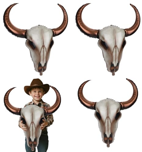 Penitue 4pcs Western Long Horn Cow Balloons, 94x77cm/37x30.31 in Longhorn Balloons Western Cowboy Rodeo Party Decorations Supplies for Cowboy Birthday Bachelorette Baby Shower