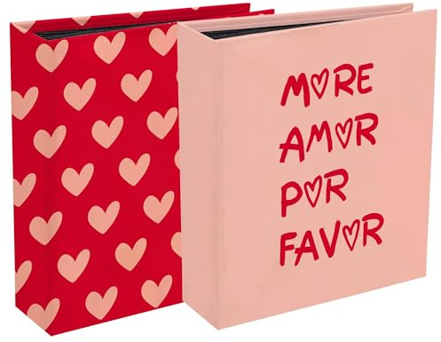 Exacompta - Réf. 65007E - Lot de 2 albums photos à pochettes LOVE - 60 pages - 60 photos 11x15cm - couverture imprimée motifs Love - 2 visuels - pochettes intérieures noires, Rose