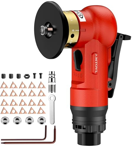 AMTOVL Pneumatic Chamfering Tool - Mini Air Chamfer Tool with 10 C-Angle & 10 R-Angle Blades, 45° 30000 RPM Chamfering Tool for Metal and Wood with 1/4 Air Inlet