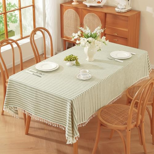 Plenmor Leinen Tischdecke Abwaschbar Grün 140 x 140 cm, Stoff Tischdecke Baumwolle für Küche, Garten, Party, Geburtstag, Outdoor
