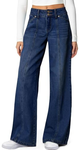 Generico Jeans Palazzo Donna, Lavoro Leggings Cargo Elasticizzati Elegante Leggeri Women Mom Vita Bassa Comodi Estivi Pantaloni Larghi Autunnali Comodo Jeans Baggy Donna, M