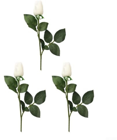 Pflegeleichter 3-teiliger künstlicher Rosenstrauß mit realistischen Details für Innendekoration und ganzjährigen Gebrauch, ohne zu verblassen oder zu verwelken (weiß)