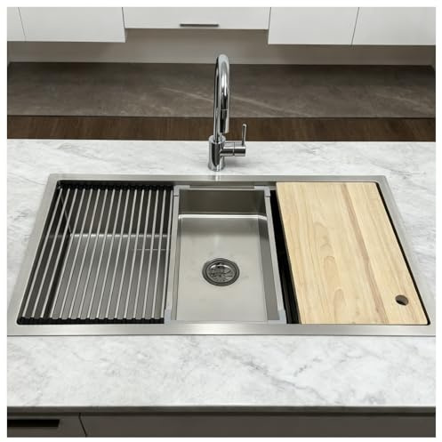 Fregadero De Cocina Profesional De Encimera, Cuenco Único Profundo De Acero Inoxidable Con Revestimiento Nano, Diseño Artesanal Extra Grande Con Colador Y Accesorios De Drenaje(90x50x19cm)