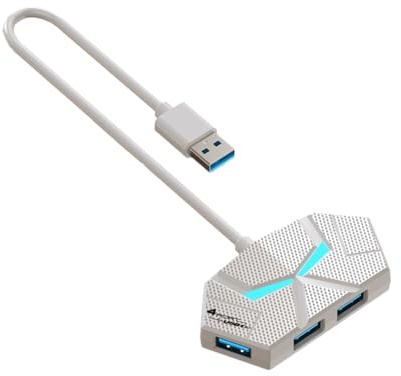 Fegtrtyoa HUB USB 3.0 Station d'accueil 4 Ports Adaptateur de Répartition 5 Gbps Transmission Haute Vitesse Alimentation PD 1,2 M 1,2 M 4-en-1 Blanc