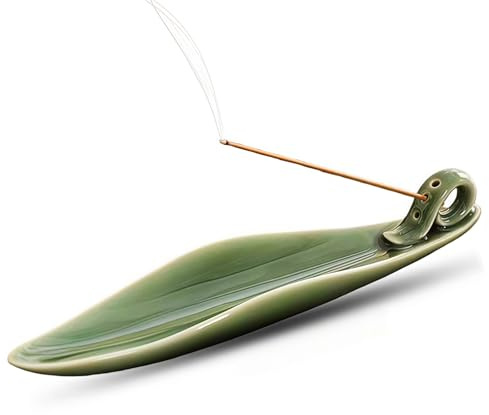 LQWZN Incense Holder, Ceramic Incense Stick Holders,3 Holes Leaf Boat Design Incense Ash Catcher for Yoga Spa Tea Meditation Room Decor