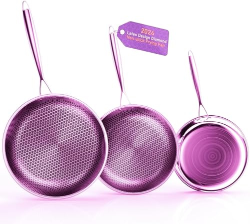 Kiseely Set di padelle antiaderenti ibride, set di 3 padelle da 26, 28 e 30cm, manico Stay-Cool, senza PFAS, adatto a tutti i tipi di piani cottura, compresi quelli a induzione (HU1)