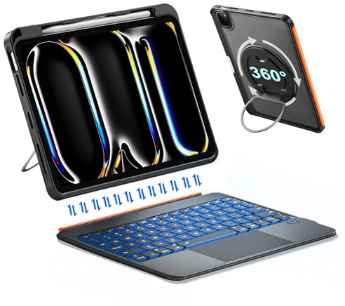 DANCESOUL Funda para iPad Pro de 11 pulgadas con teclado (M5 M4 2025 2024), teclado magnético retroiluminado desmontable, trackpad, soporte giratorio de 360 grados, soporte para lápices, protección