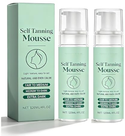 Self Tanning Mousse for Body & Face - Natural Tanning Lotion Self Tanner with Bronzer, Fast-Absorbing Hydrating for Indoor & Outdoor Use,2pcs