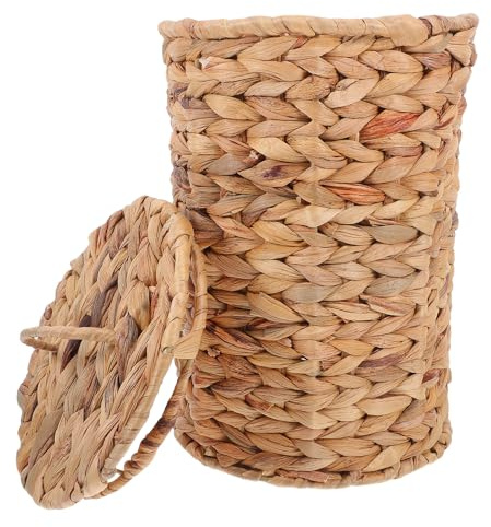 Toyvian Poubelle en Osier Couvercle, Corbeille à Papier Compacte pour Salle de Bain et Chambre, Panier de Tri en Rotin Naturel Tressé, Usage Maison et Bureau