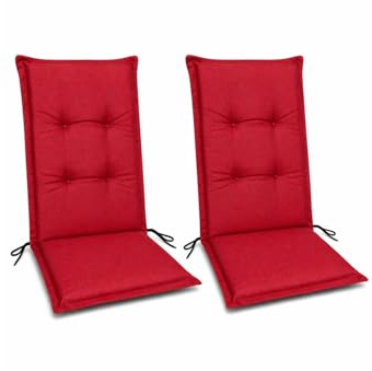 Julido Hochlehner Auflage 120x50x5 cm – Gartenstuhlauflage mit 5 cm Polsterung, UV-beständig, robust & weich, mit Seitenschleifen, für Garten, Terrasse & Balkon, Farbe wählbar (2, Rot)