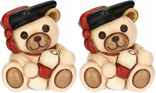 THUN, Bomboniera Teddy Laurea in Ceramica Decorata a Mano, Versione Piccola, 5.5 x 4.7 x 7.7 cm h (Confezione da 2)