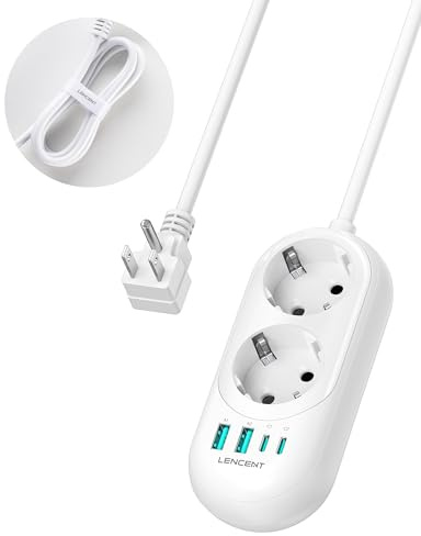 LENCENT Adaptador Enchufe USA, Regleta de Viaje Tipo B con 1,2M Cable | Adaptador Enchufe Viaje Americano con 2 USB-A y 2 USB-C para Estados Unidos, Canadá, México y Tailandia, Viaje de Crucero
