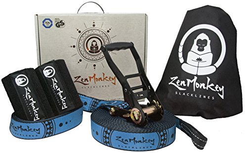 ZenMonkey Slackline Kit with Tree Protectors, Cloth Carry Bag and Instructions, 60 Foot - Easy Setup for The Family, Kids and Adults