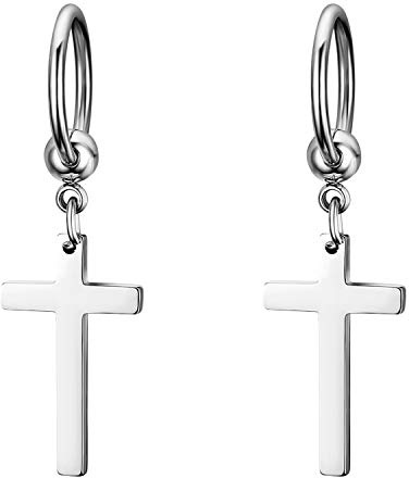 JewelryWe Schmuck Creolen Kreuz, Edelstahl Klassisches Kruzifix Ohrringe Ohrstecker Ohrhänger Ohr-Piercing für Herren Damen (6 Farben)