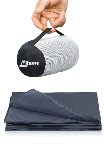 Litume Travel Blanket Lightweight and Breathable, 67 x 48 in Soft Airplane Flight Blanket for Travelers, Foldable Camping Sheet with Stuff Sack for Train, Camp, backpacking, office, home (Velvet E650)