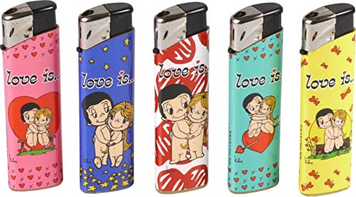 Simoneto Love is - Mechero desechable, plástico, encendido piezoeléctrico, 5 diseños por 10 unidades