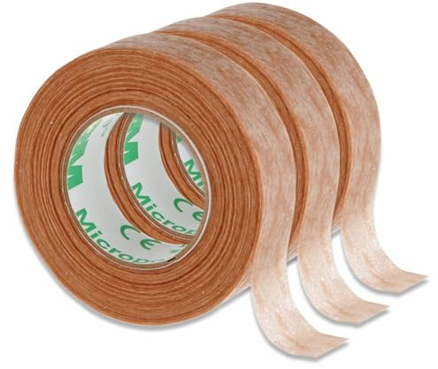 P-Beauty Micropore Tape Vliespflaster Hautfarben mit Anwendungstipps by medizinisches Klebeband Wimpernverlängerung, Hautpflaster Hypoallergen, Atmungsaktiv, Wasserfest (1,25cmx9,14m, 3 Rollen)