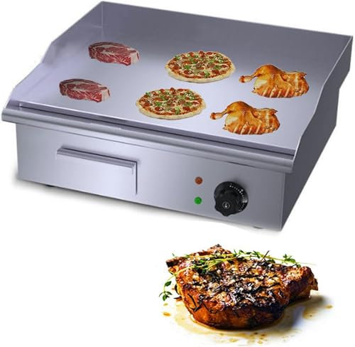 Piastra Elettrica da 220 V, Piastra Elettrica da Cucina in Acciaio Inossidabile Griglia Professionale Liscia Bistecchiera da Bar Ristorante, Temperatura Variabile da 50°c a 300°C per Cucinare,820-1pc