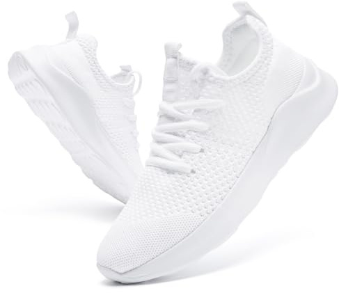 DLWKIPV Men's Trainers Lightweight Breathable Slip-On Sneakers with Anti-Slip Sole and Cushioned Casual Outdoor Sports Fashion Jogging Shoes for Running Walking Tennis Shoes White UK Size 11