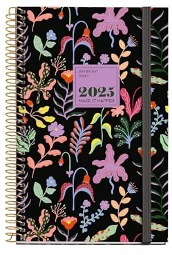 Miquelrius - Dagskalender 2025, Årlig dagbok 117 x 182 mm, dagskalender, fodrad kartongomslag, Spiral, elastisk gummiförslutning, 80 g/m² papper, katalanska, engelska och portugisiska, Fantasy Garden
