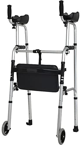 CAFIEDR Gehhilfe mit Sitz, zusammenklappbar, leicht, aufrechter Gehwagen mit Armlehnenpolster, tragbare Rollatoren für ältere Menschen/Behinderte, Gehhilfe aus Aluminiu