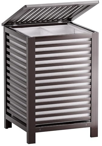 SMIBUY cesta de lavandería doble con tapa, cesta de lavandería de bambú de 120L con bolsa de revestimiento extraíble, separador de ropa de 2 secciones clasificador de lavandería (Marrón)