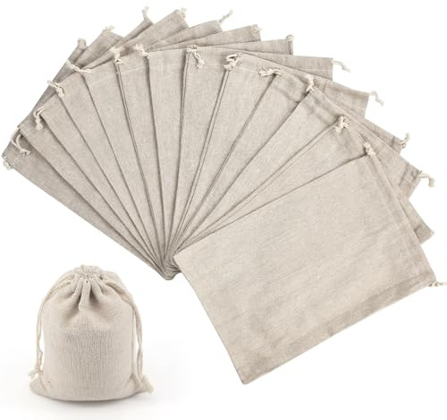 ZFOEFO Lot de 20 Sacs en Tissu en Coton 30 * 19.5CM Sac Cordon Coton Mousseline Réutilisable Sacs Tissu Cordon Sac de Toile de Jute pour Courses Magasin