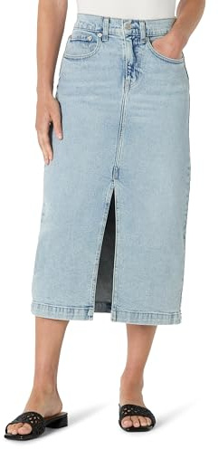 Amazon Essentials Women's Regular-Fit High-Rise Long Jean Skirt with Slight A-line Silhouette, 5 Pocket Styling, Iced Light Wash, 8