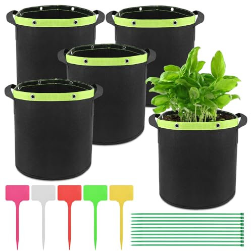 NCTNCX Lot de 5 Sacs de Plantation de 20 l, avec Poignées et 5 Étiquettes Sacs à Plantes pour Fleurs, Pommes de Terre, Fraises, Tomates